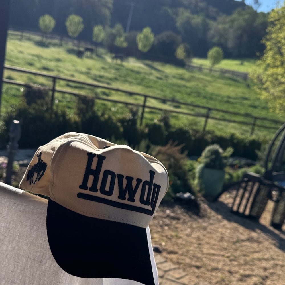 Howdy Embroidered Cap in Cream and Black